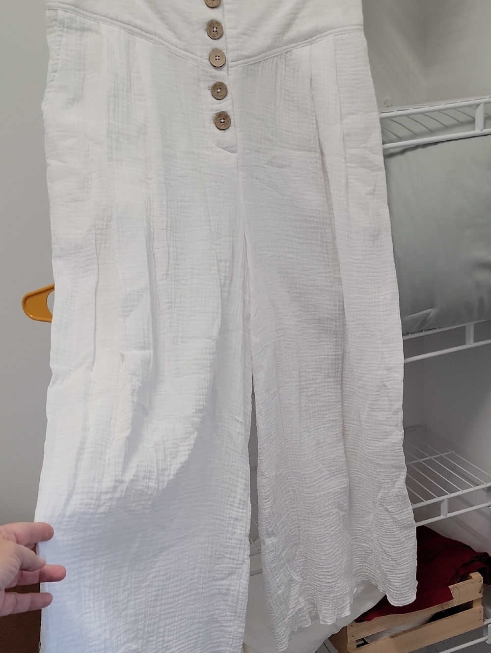 Charlie Paige White Button-Front Wide Leg Pant 100% Cotton Large